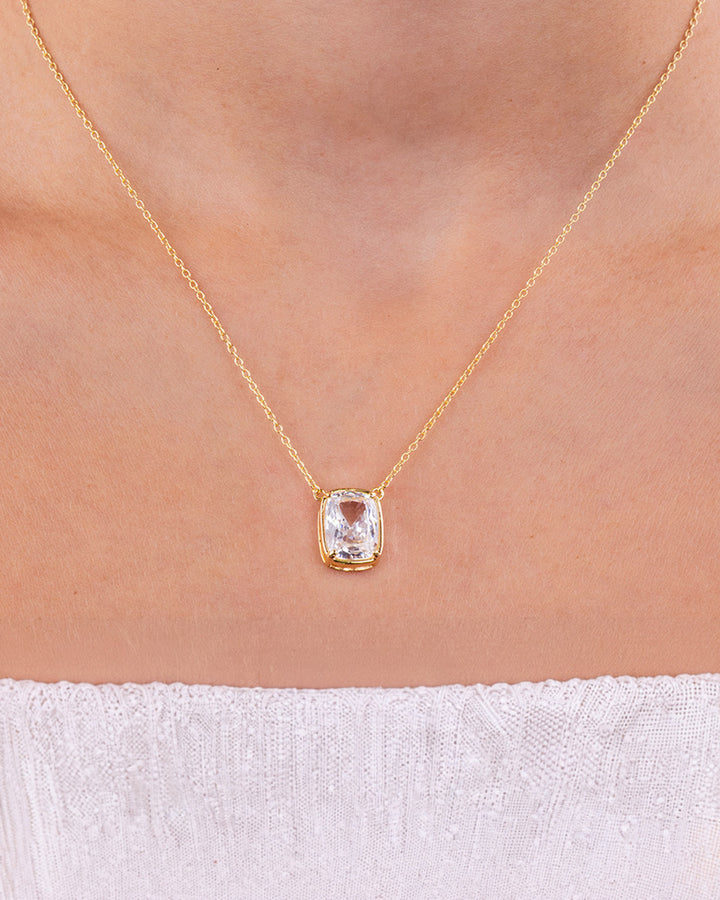 Sterling Silver Elongated Cushion Drop Necklace