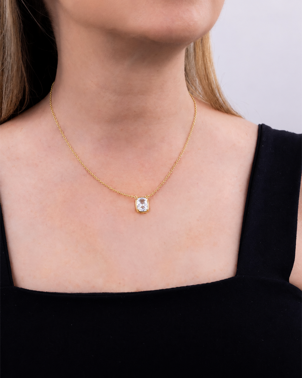Sterling Silver Mini Elongated Cushion Drop Necklace