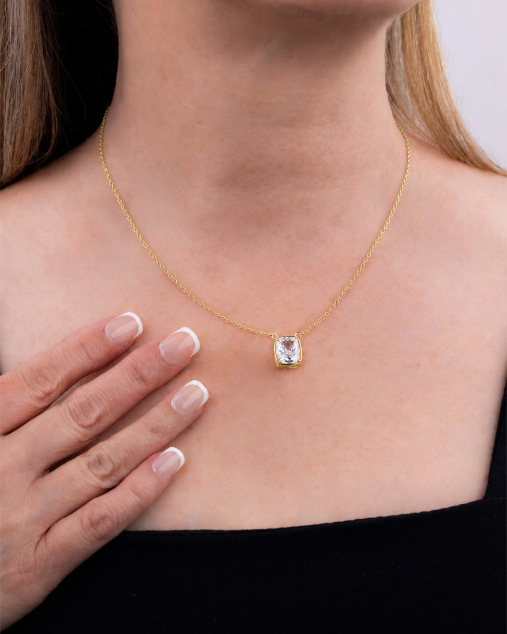 Sterling Silver Mini Elongated Cushion Drop Necklace