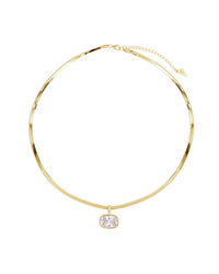 Sterling Silver Elongated Cushion Herringbone Chain Necklace