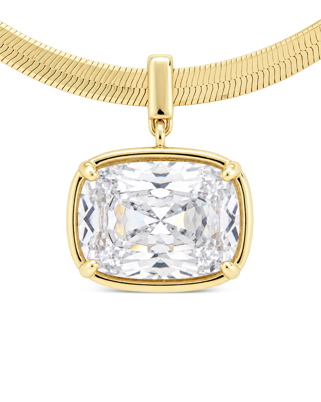 Sterling Silver Elongated Cushion Herringbone Chain Necklace