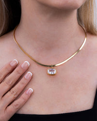 Sterling Silver Elongated Cushion Herringbone Chain Necklace