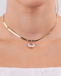 Sterling Silver Elongated Cushion Herringbone Chain Necklace