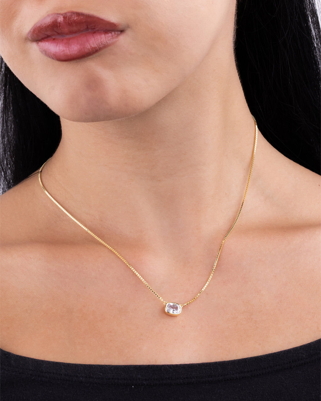 Sterling Silver Mini Elongated Cushion Box Chain Necklace