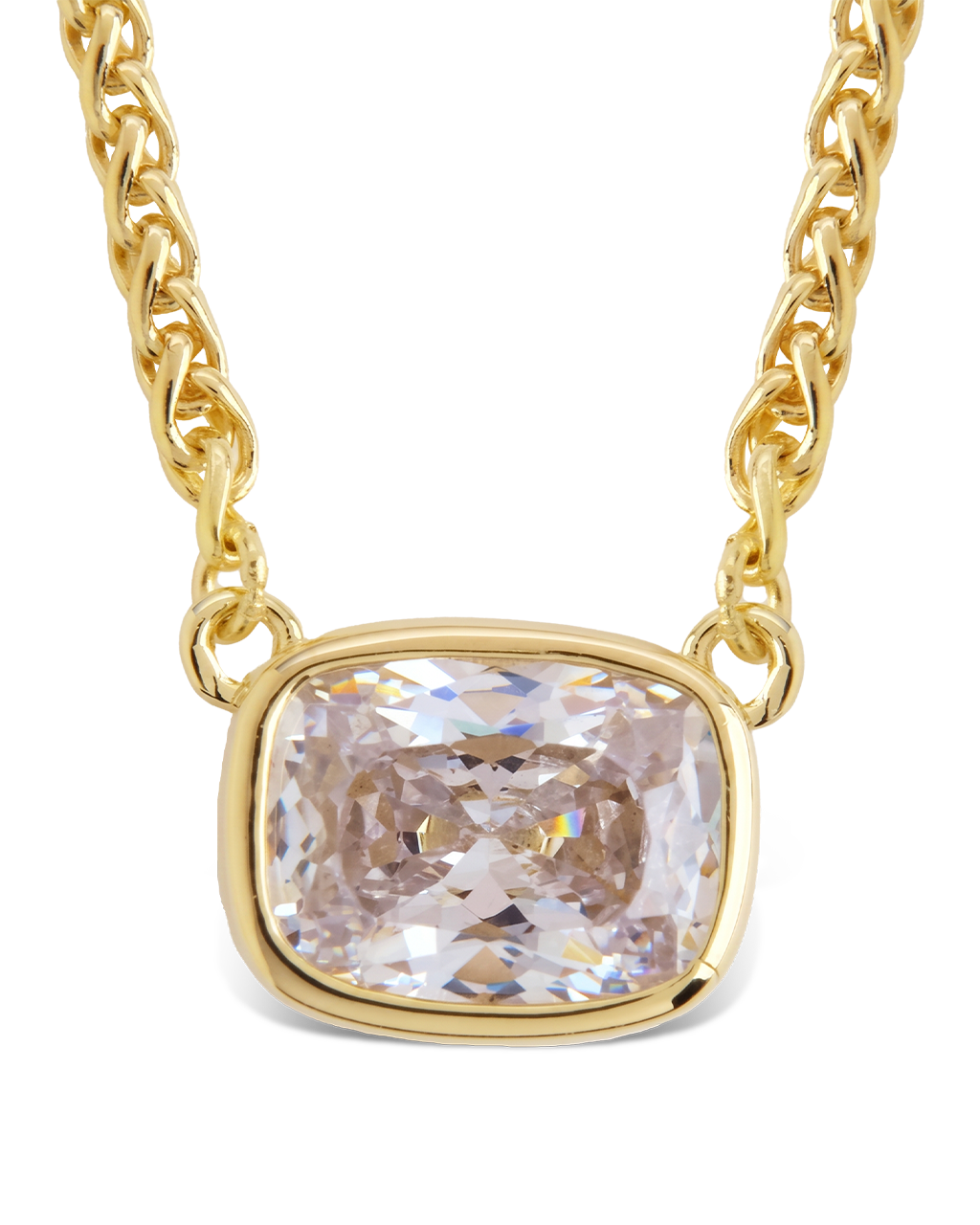 Sterling Silver Mini Elongated Cushion Wheat Chain Necklace