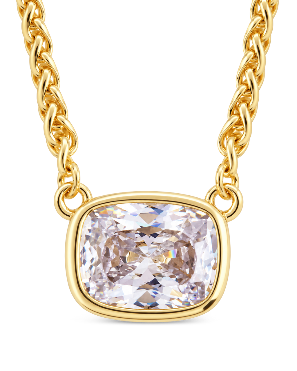 Sterling Silver Mini Elongated Cushion Wheat Chain Necklace