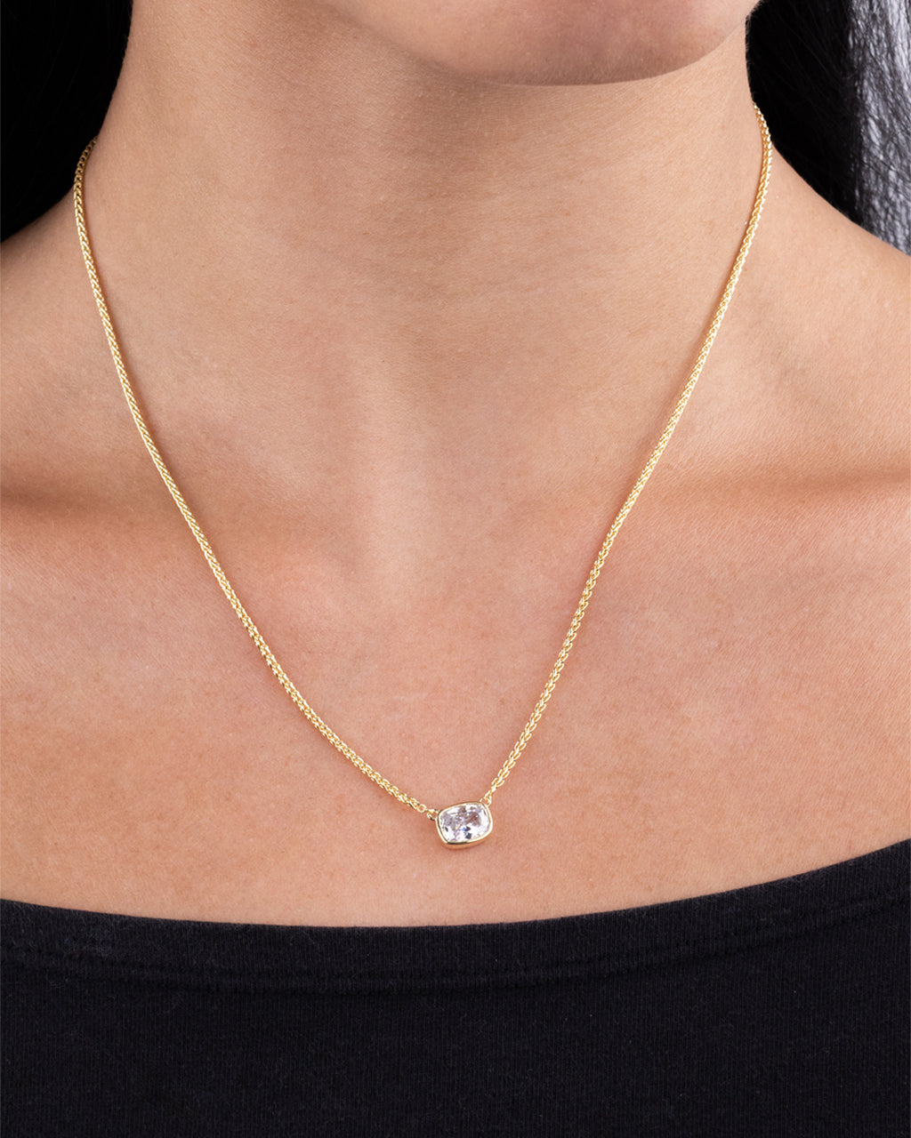 Sterling Silver Mini Elongated Cushion Wheat Chain Necklace