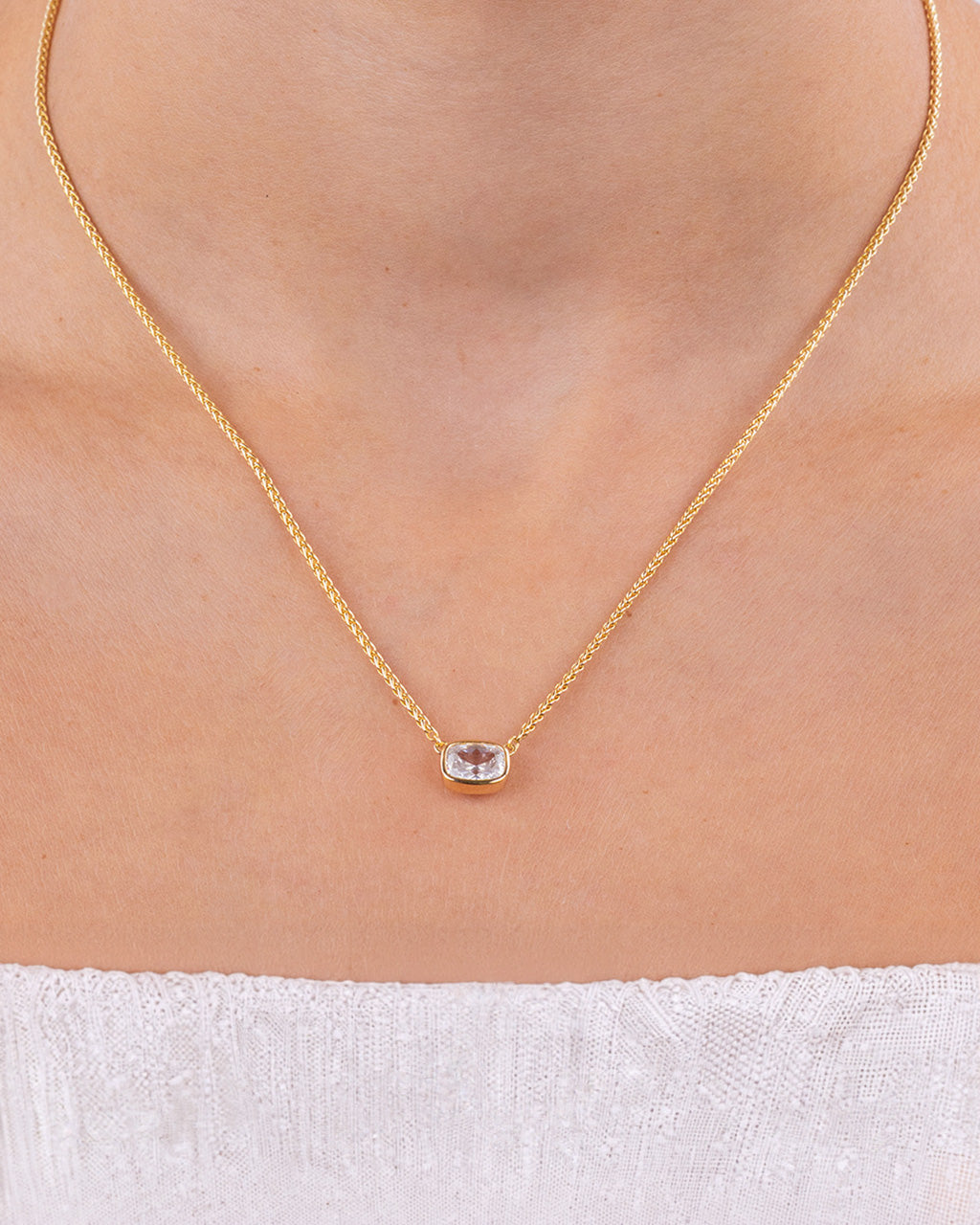 Sterling Silver Mini Elongated Cushion Wheat Chain Necklace