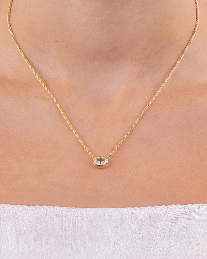 Sterling Silver Mini Elongated Cushion Wheat Chain Necklace