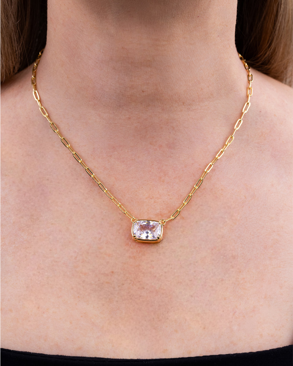 Sterling Silver Elongated Cushion Paperclip Chain Necklace