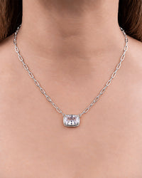 Sterling Silver Elongated Cushion Paperclip Chain Necklace