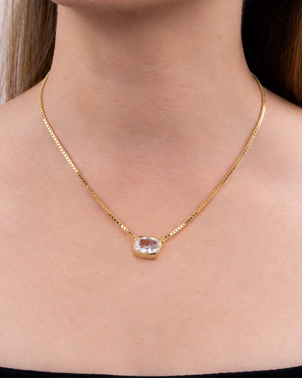 Sterling Silver Elongated Cushion Box Chain Necklace