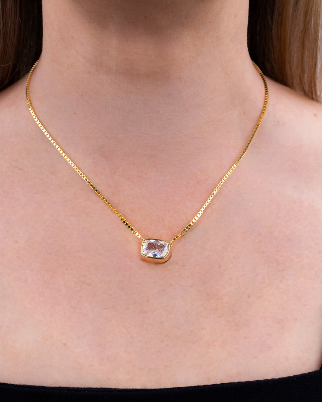 Sterling Silver Elongated Cushion Box Chain Necklace