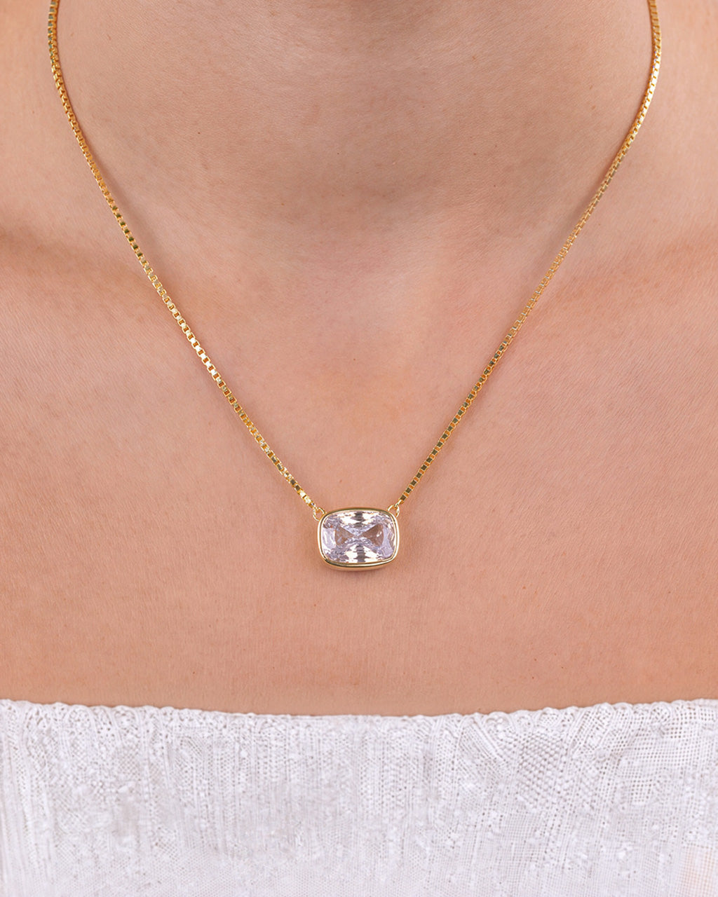 Sterling Silver Elongated Cushion Box Chain Necklace