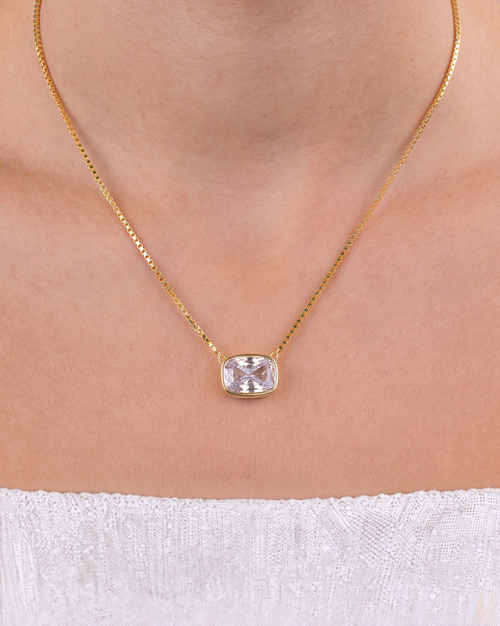 Sterling Silver Elongated Cushion Box Chain Necklace