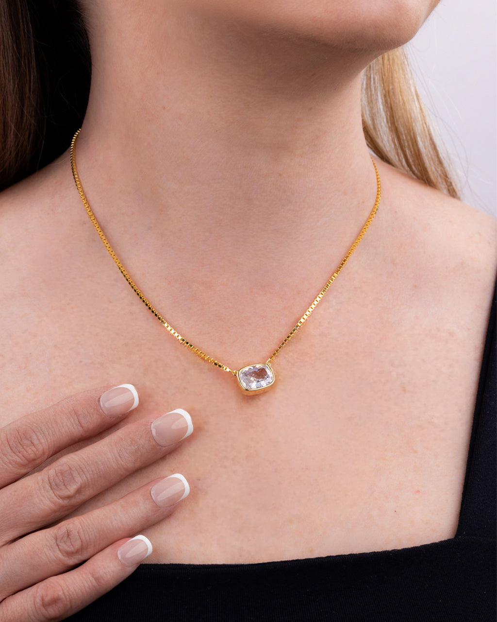 Sterling Silver Elongated Cushion Box Chain Necklace