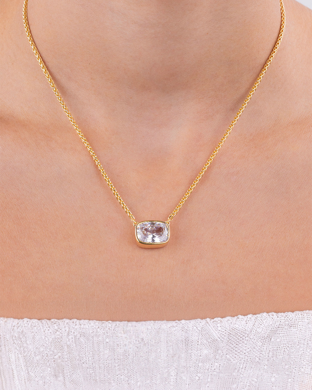 Sterling Silver Elongated Cushion Wheat Chain Necklace