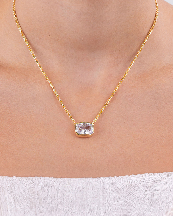 Sterling Silver Elongated Cushion Wheat Chain Necklace
