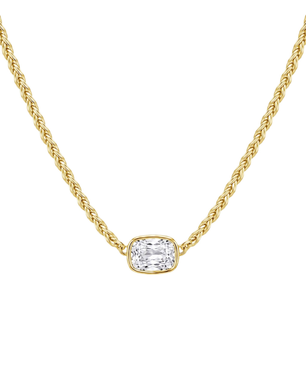 Sterling Silver Elongated Cushion Wheat Chain Necklace