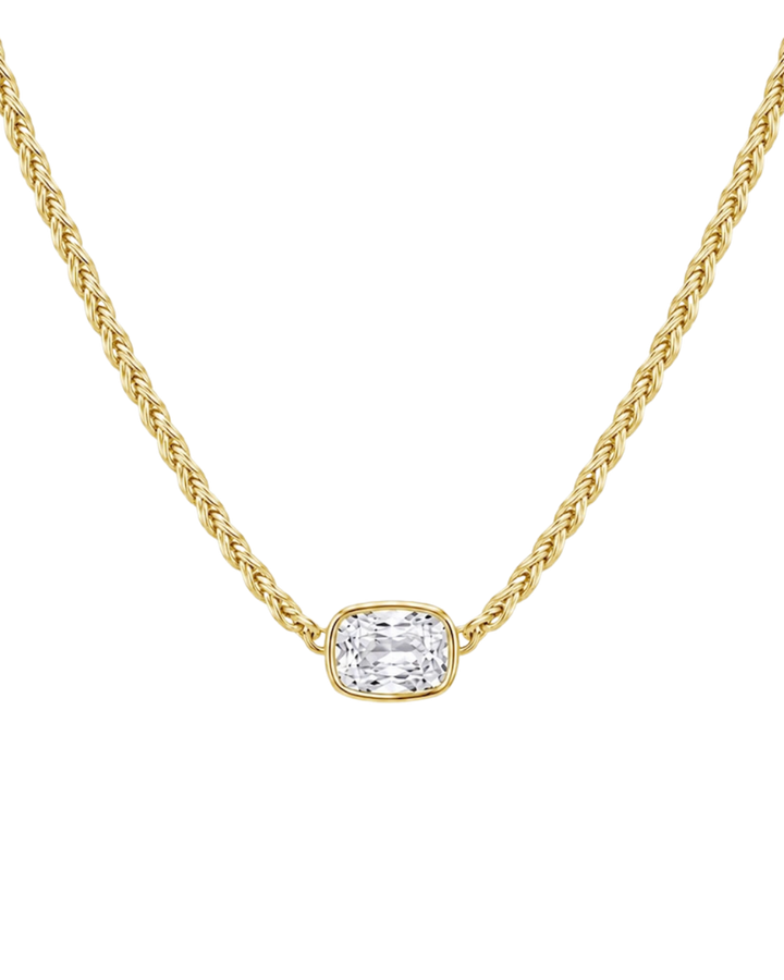 Sterling Silver Elongated Cushion Wheat Chain Necklace
