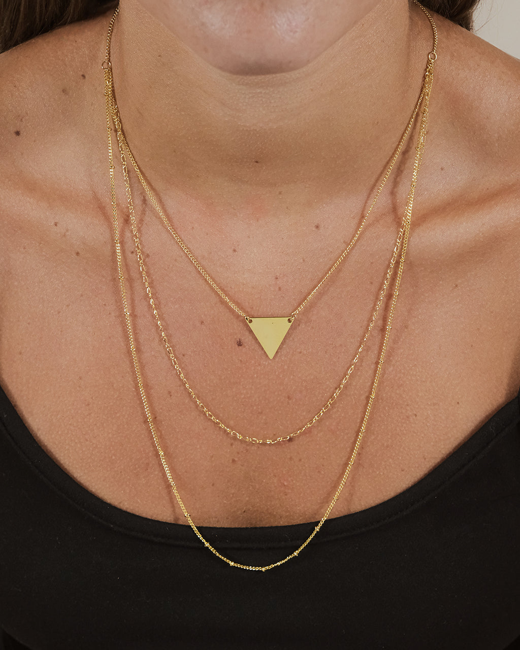 Triple Chain Layered Triangle Necklace