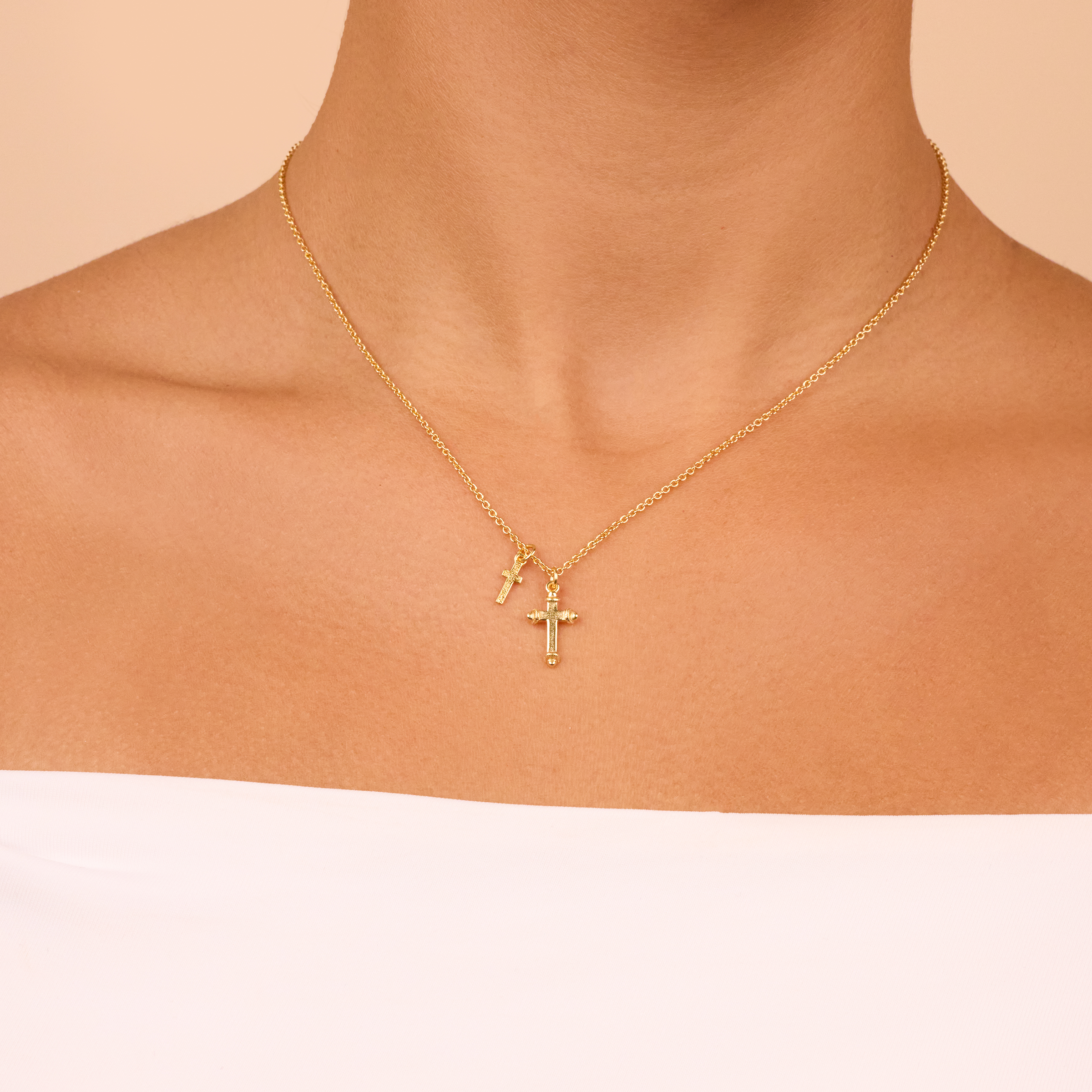 Sterling Silver Double Cross Pendant Necklace