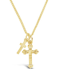 Sterling Silver Double Cross Pendant Necklace