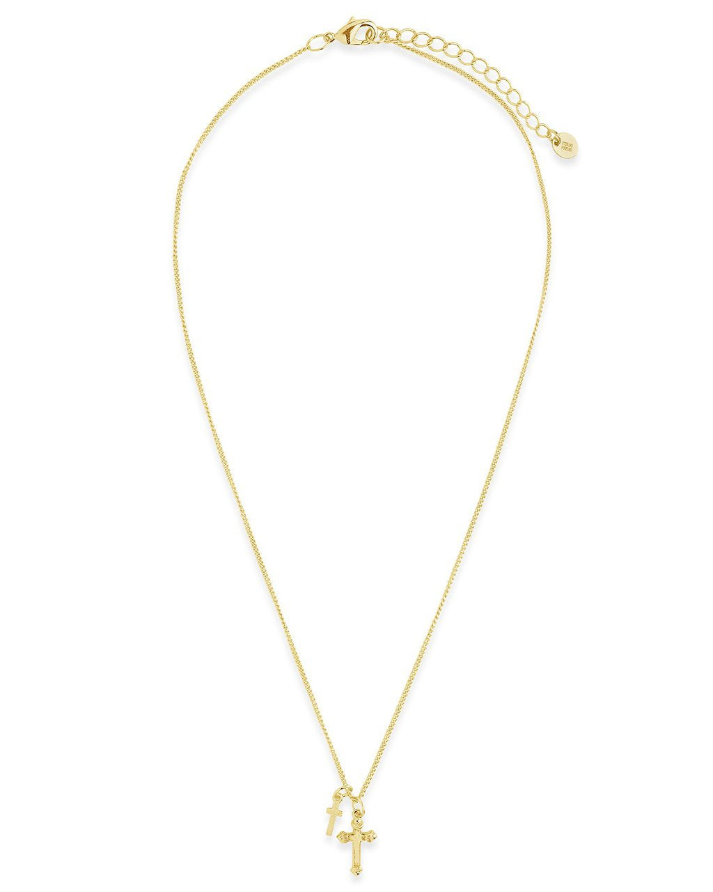 Sterling Silver Double Cross Pendant Necklace