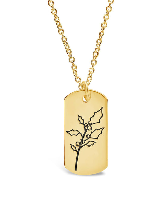 Birth Flower Pendant Necklace Sterling Forever Gold December / Holly 