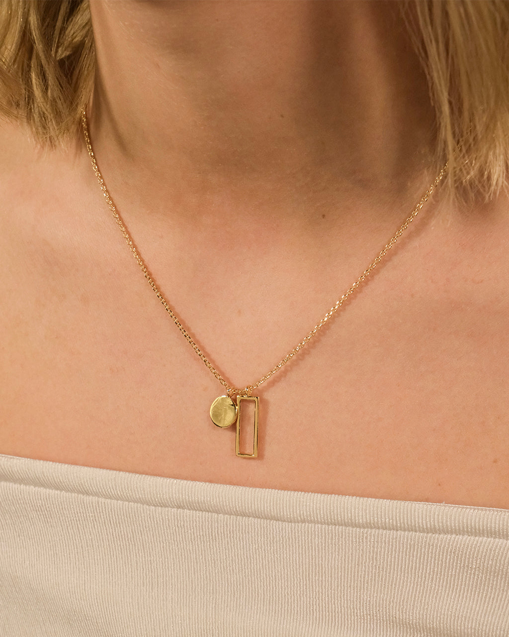 Open Rectangle & Circle Pendant Necklace