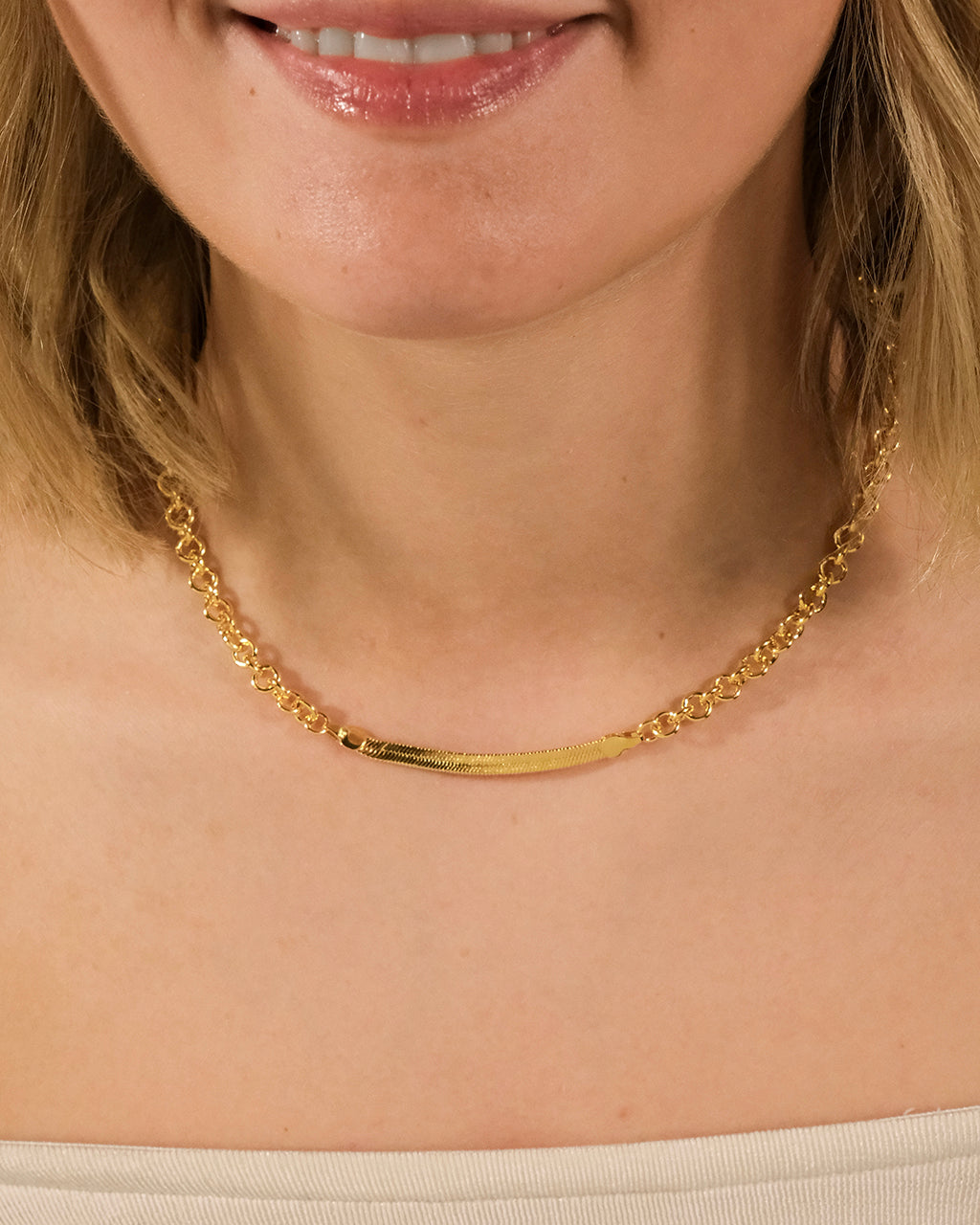 Marzia Herringbone & Rolo Chain Necklace
