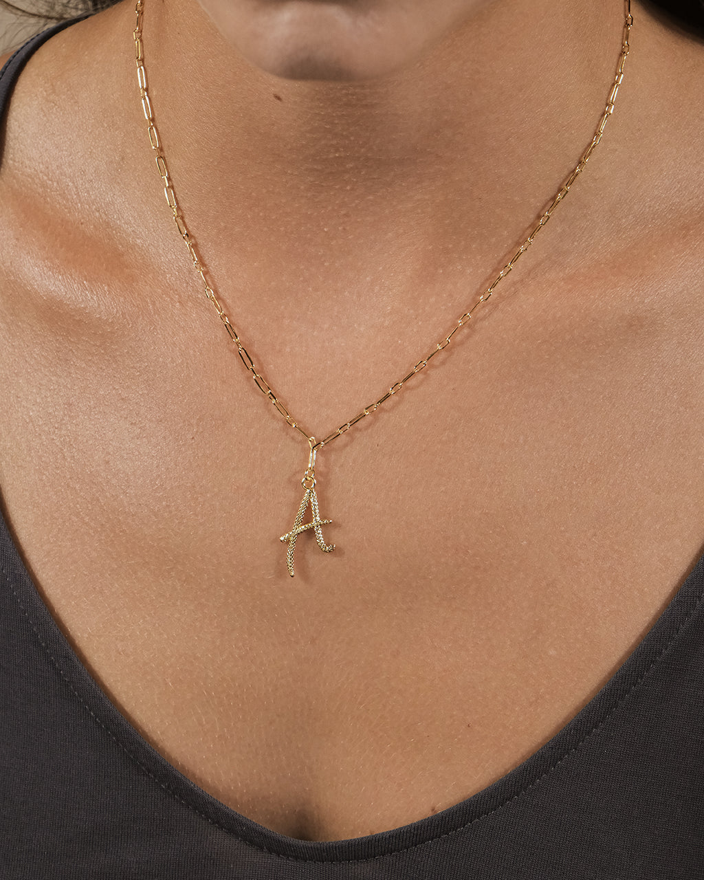 Textured Initial Charm Pendant Necklace