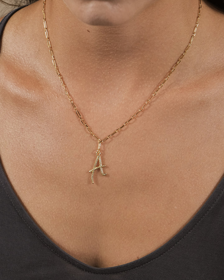 Textured Initial Charm Pendant Necklace
