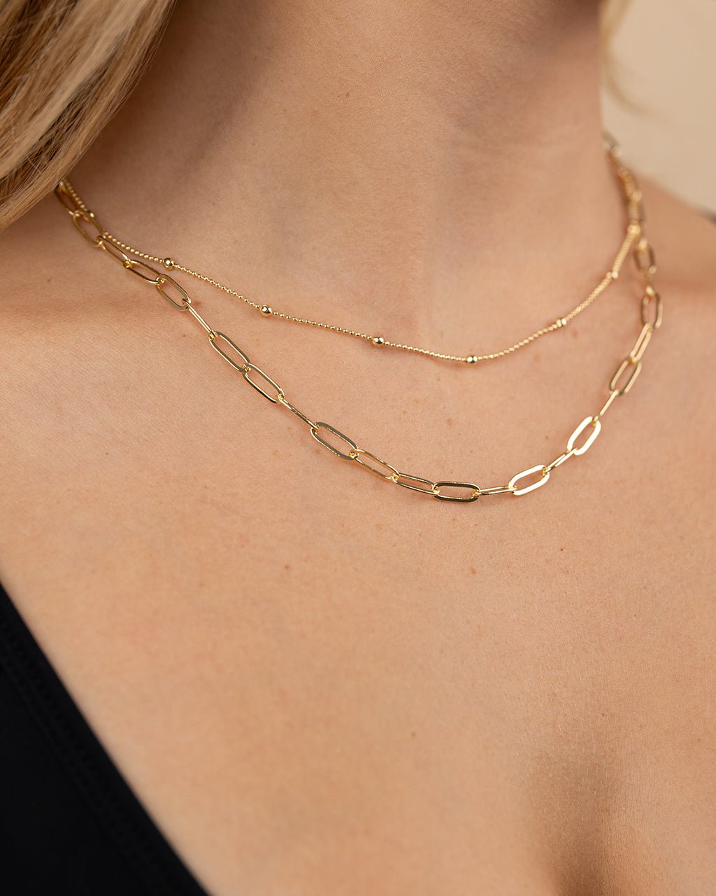 Leah Beaded & Paperclip Layered Chain Necklace – Sterling Forever