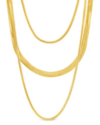 Everly Layered Herringbone Chain Necklace - Sterling Forever