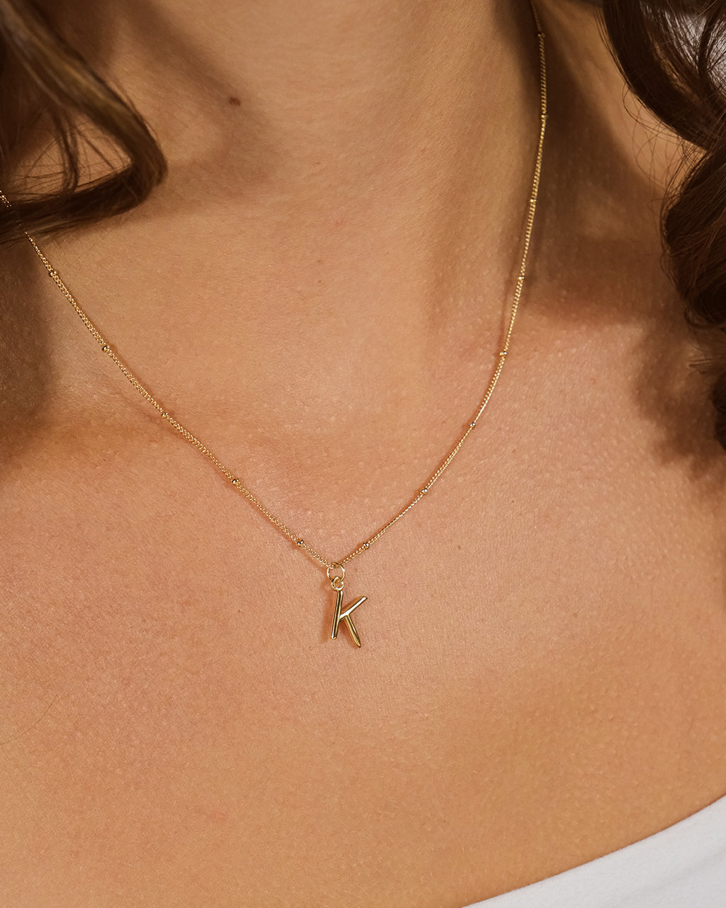 Sterling Silver Initial Necklace with Beaded Chain