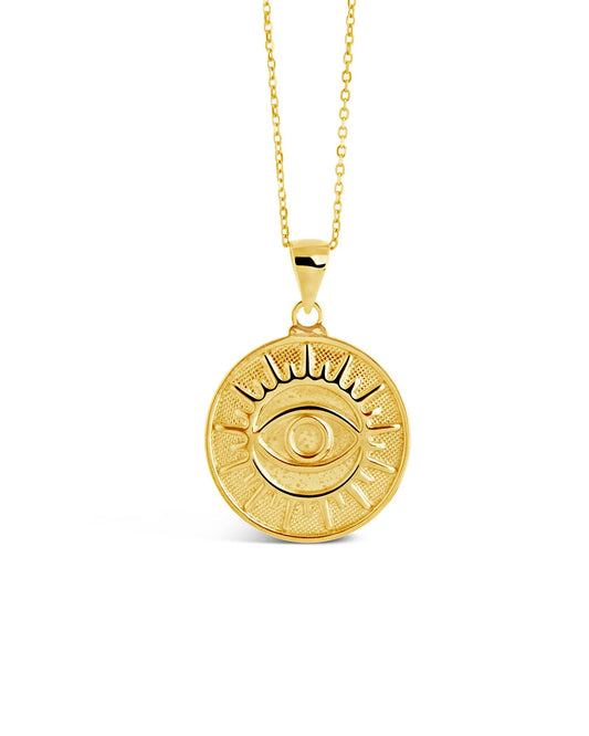 Sterling Silver Polished Evil Eye Coin Pendant Necklace Necklace Sterling Forever Gold 