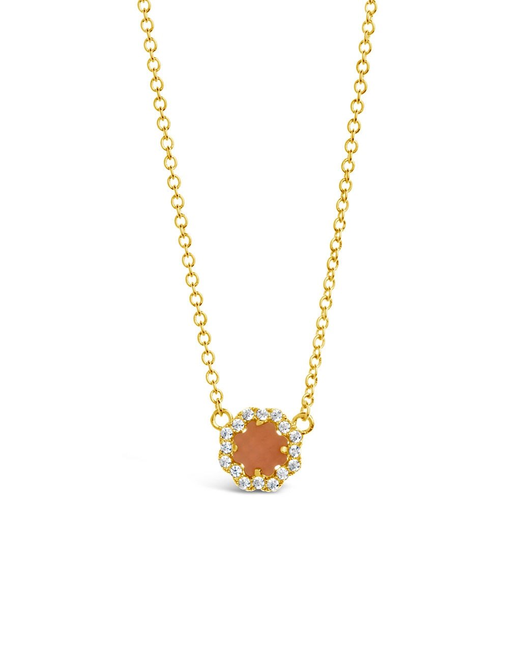 CZ Bezel Rose Petal Pendant Necklace - Sterling Forever
