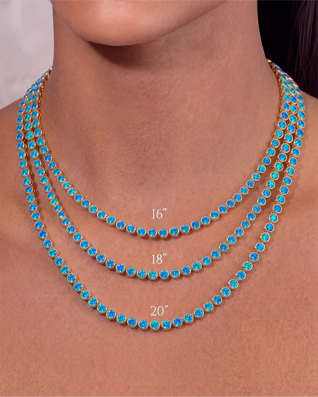 Helene Bezel Carribean Blue Opal Tennis Necklace
