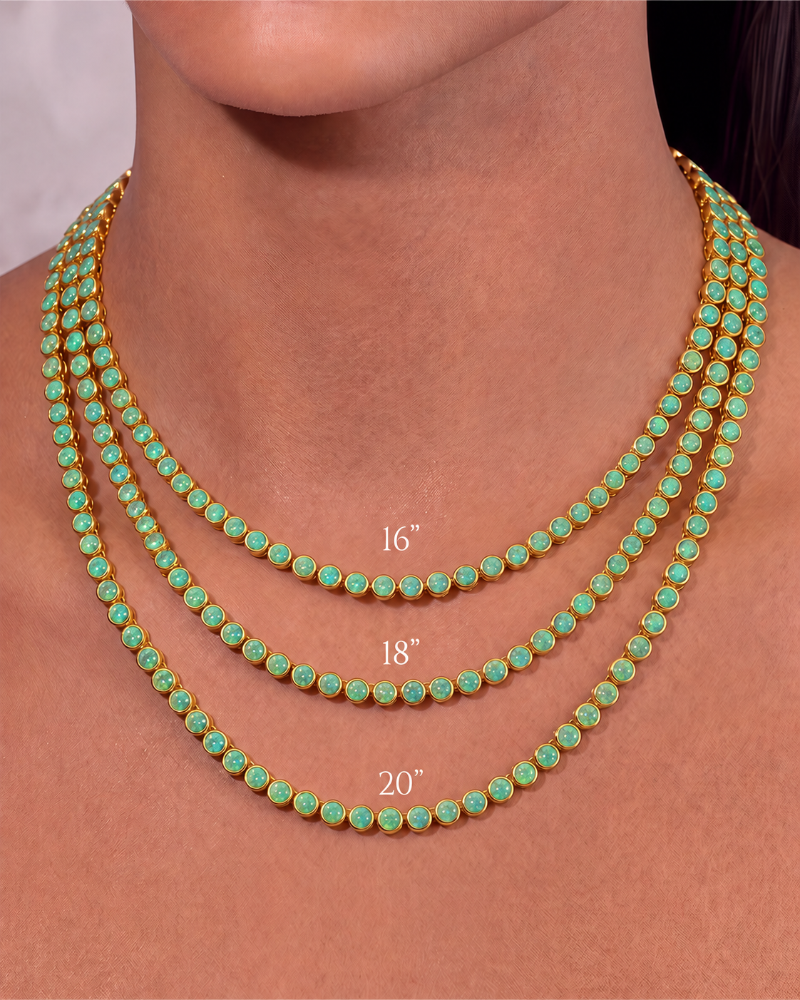 Helene Bezel Turquoise Opal Tennis Necklace