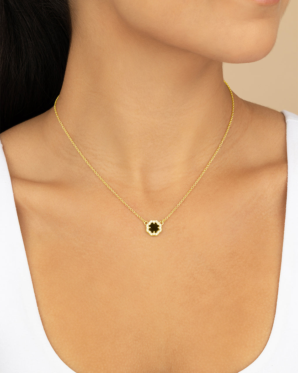 CZ Bezel Rose Petal Pendant Necklace