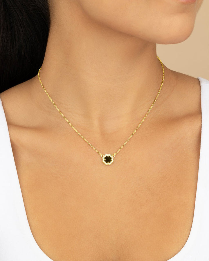 CZ Bezel Rose Petal Pendant Necklace
