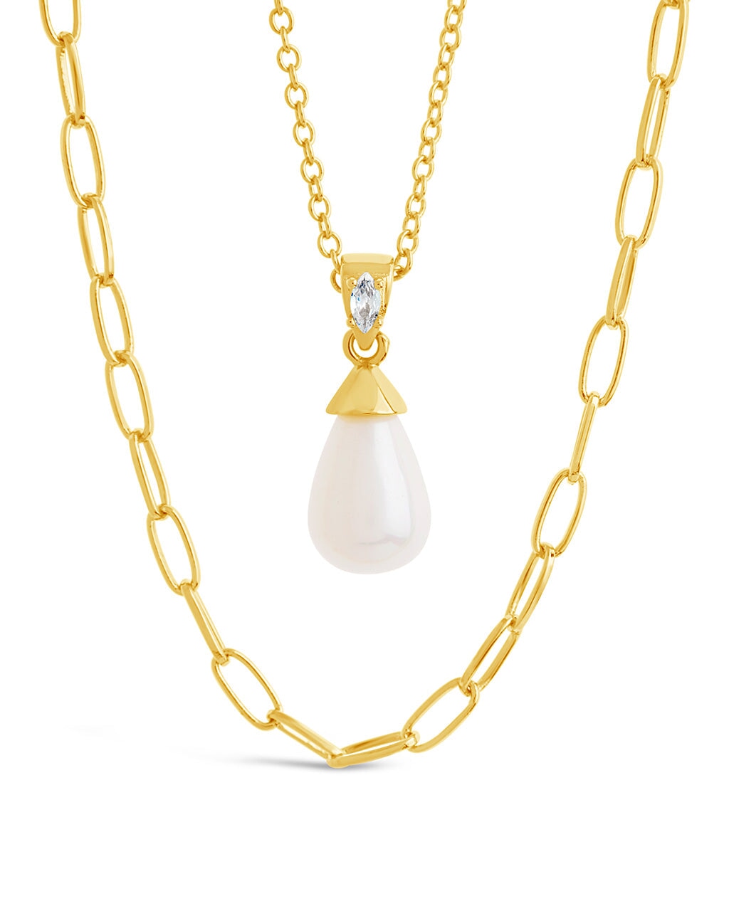 Baroque Pearl & Chain Layered Necklace Necklace Sterling Forever Gold 
