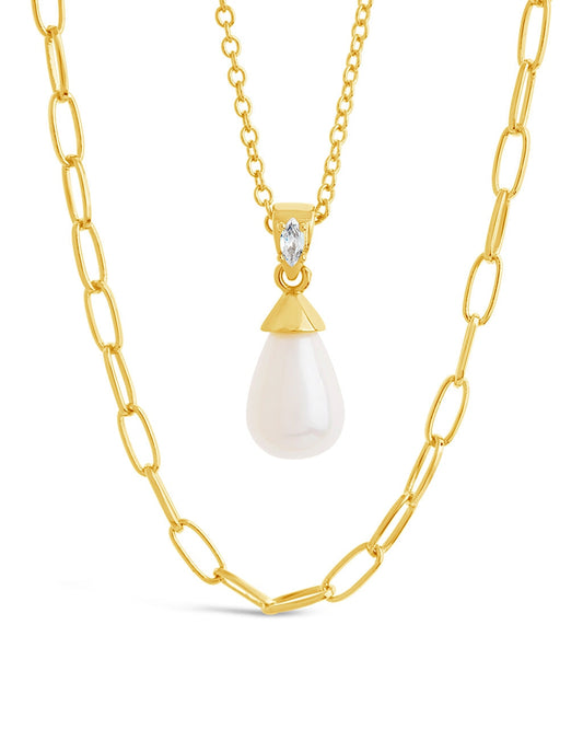 Baroque Pearl & Chain Layered Necklace Necklace Sterling Forever Gold 