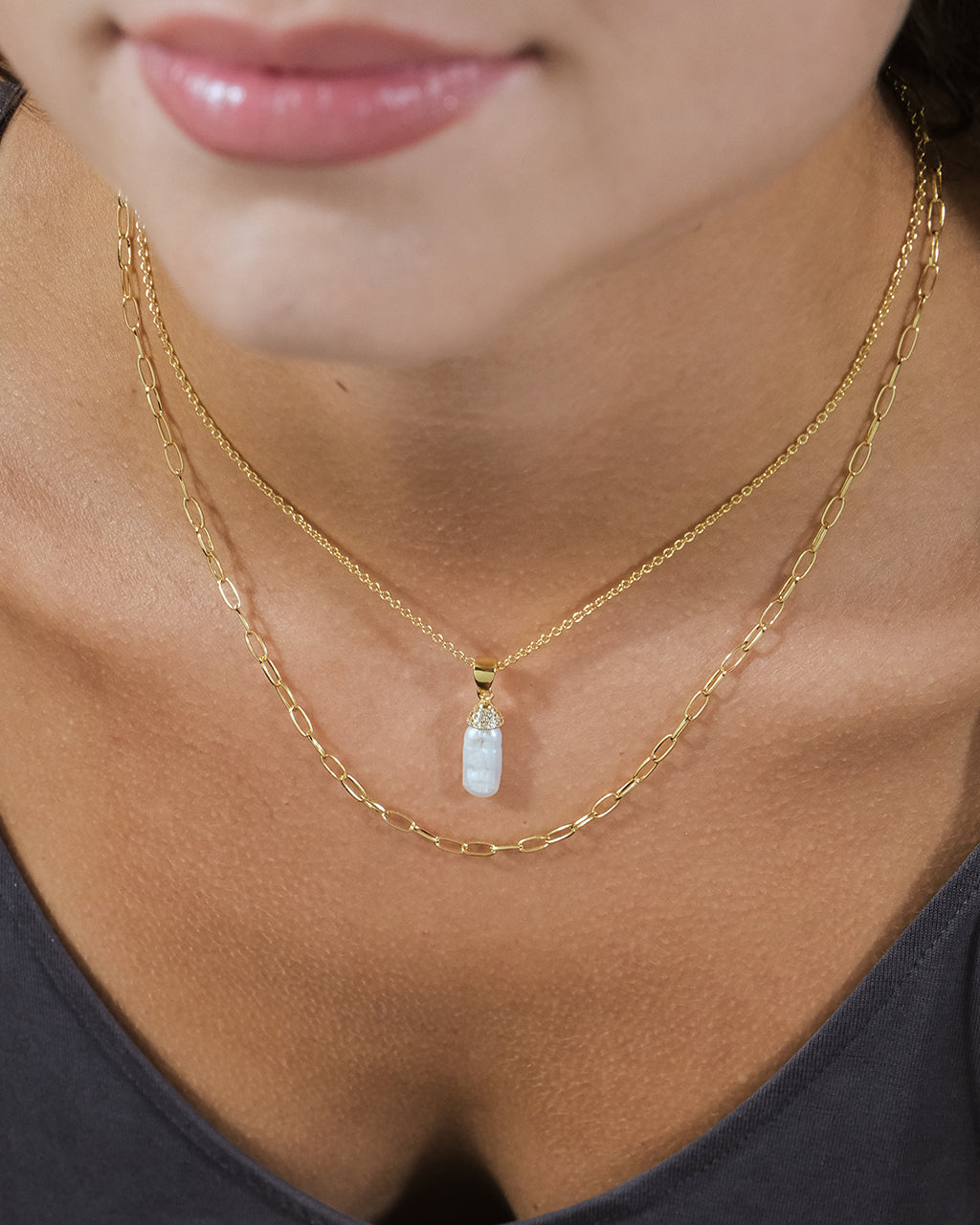 Baroque Pearl & Chain Layered Necklace