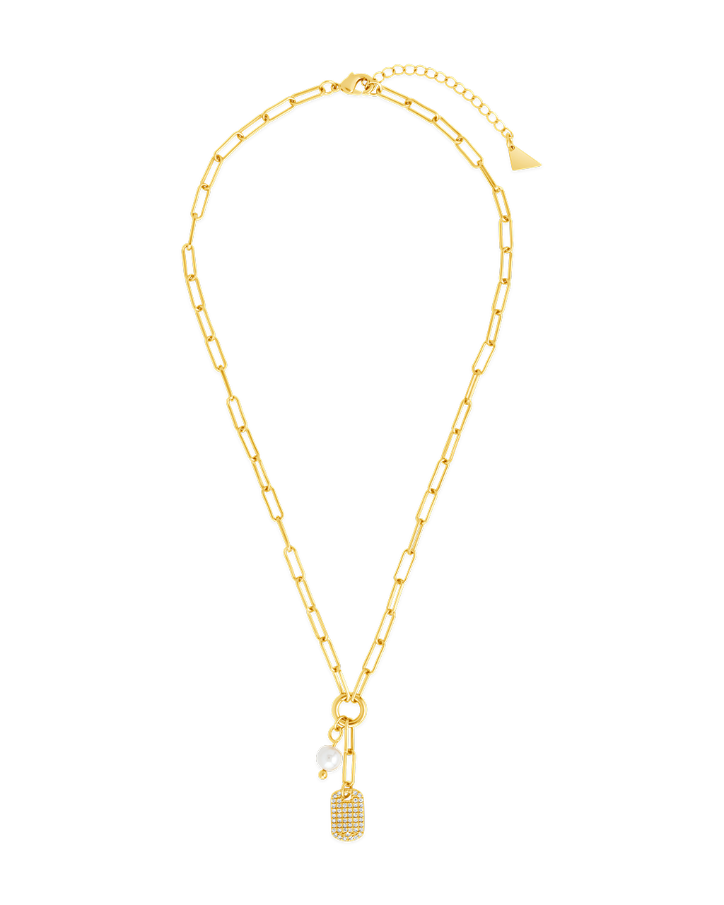 Cleo Pearl & CZ Tag Charm Necklace
