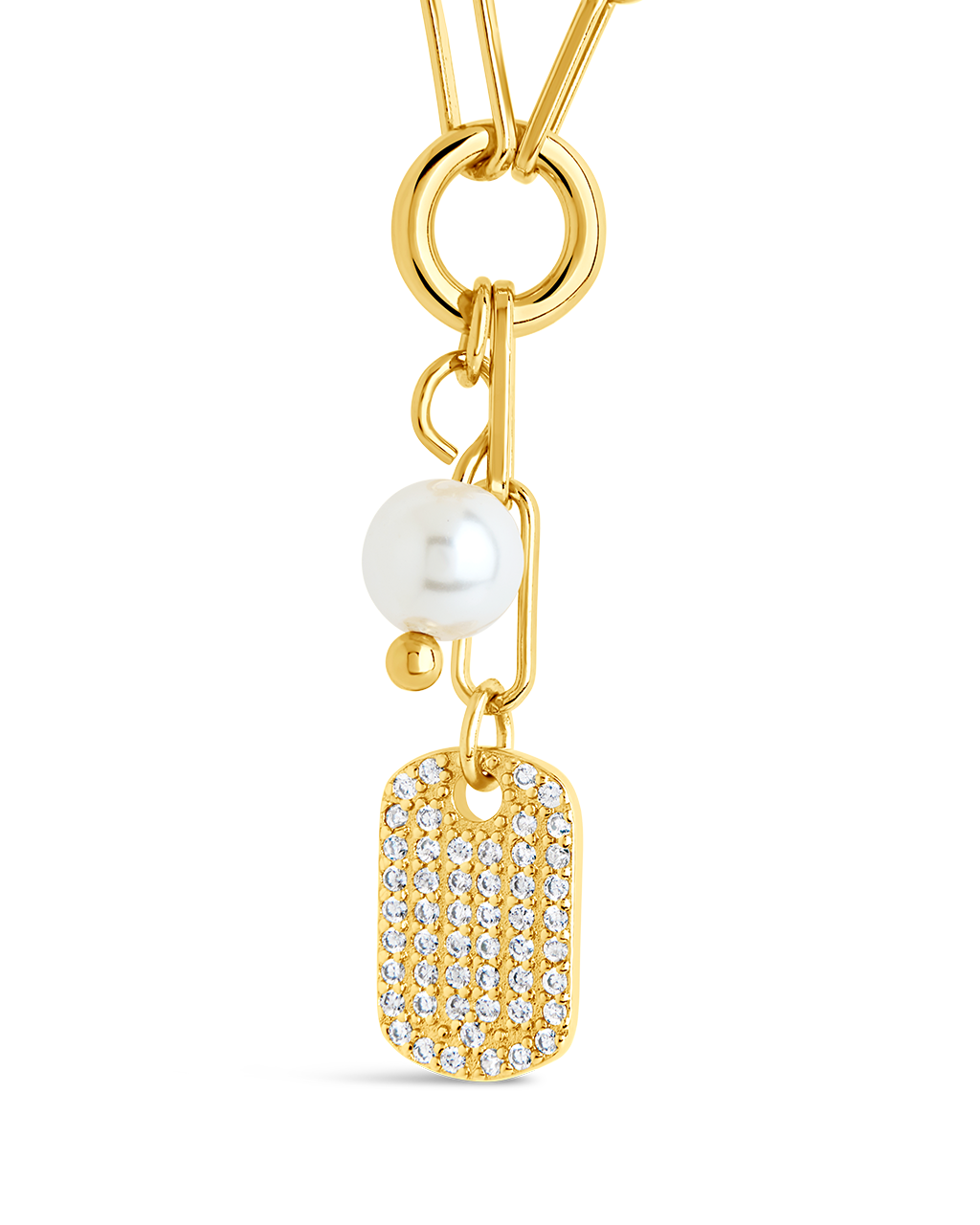 Cleo Pearl & CZ Tag Charm Necklace