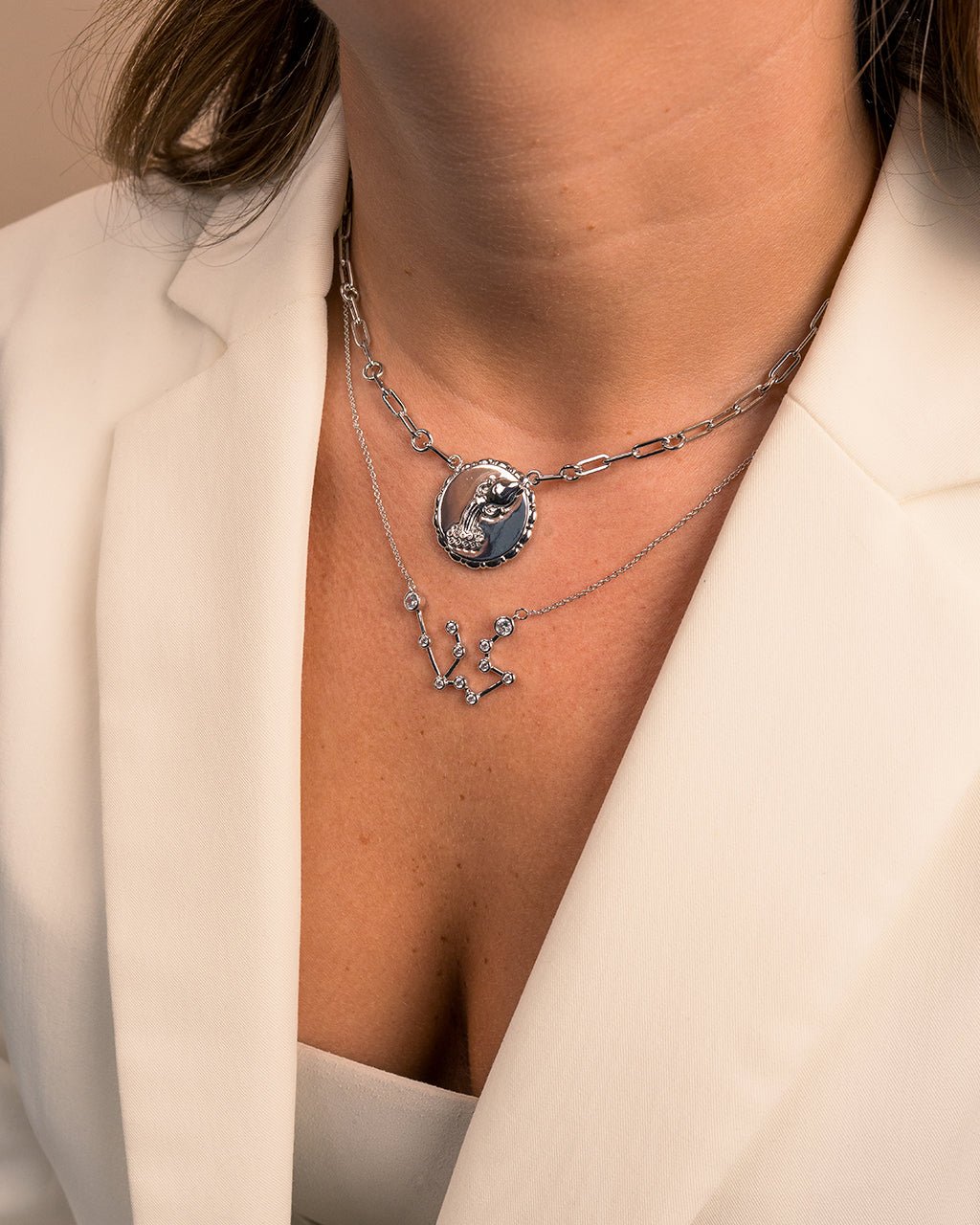 'When Stars Align' Constellation Necklace & Bold Link Zodiac Necklace Set - Sterling Forever