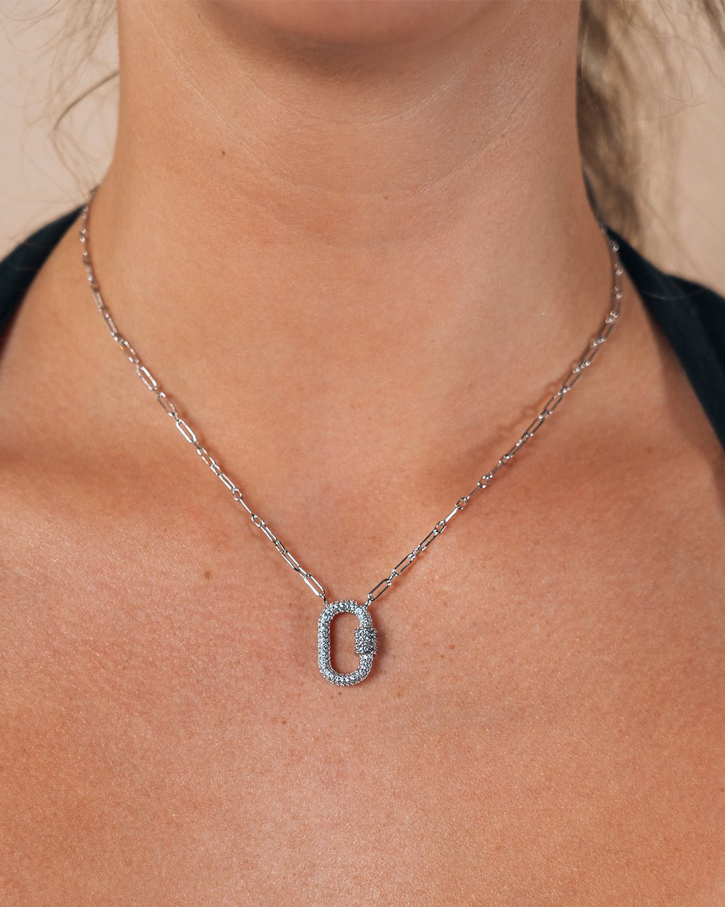 Pave CZ Carabiner Lock Pendant Necklace – Sterling Forever