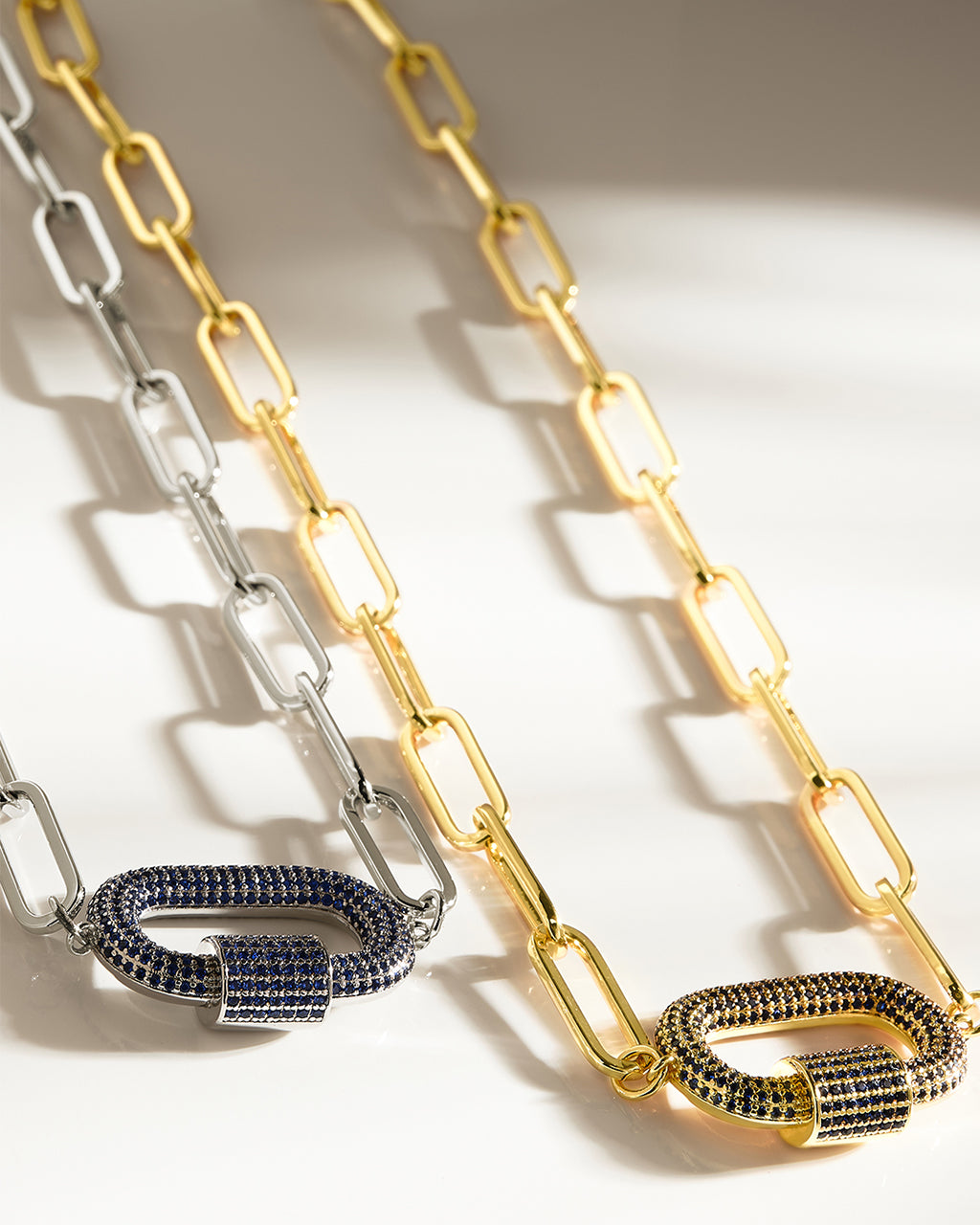 Pave CZ Carabiner Linked Lock Necklace